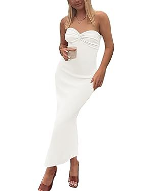 LILLUSORY Women's 2023 Spring Sexy Y2K Midi Knitted Dresses Party Cocktail Bodycon Date Night Sem... | Amazon (US)
