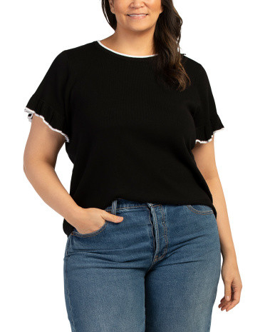 Plus Flutter Sleeve Tipping Sweater | TJ Maxx