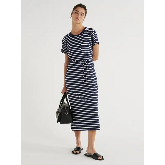 Time and Tru Women's Belted Knit Dress with Side Slits, Sizes XS-XXXL - Walmart.com | Walmart (US)
