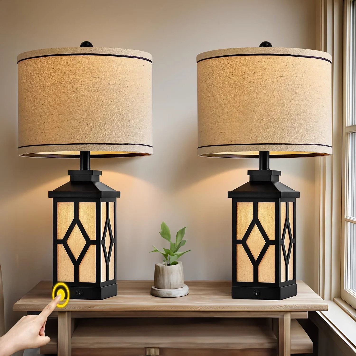 Oneach Farmhouse Black Table Lamp Set of 2 for Living Room Bedroom 23.5" Rustic Plastic Nightstan... | Walmart (US)