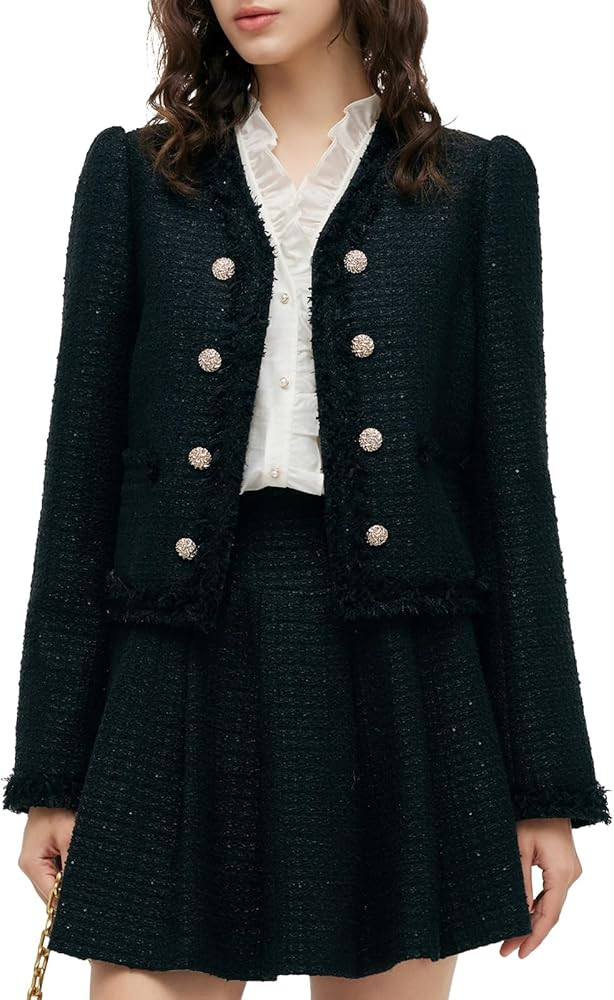 Tweed Blazers for Women Button Down Lightweight Cropped Jacket for Business Casual Work Interview | Amazon (US)