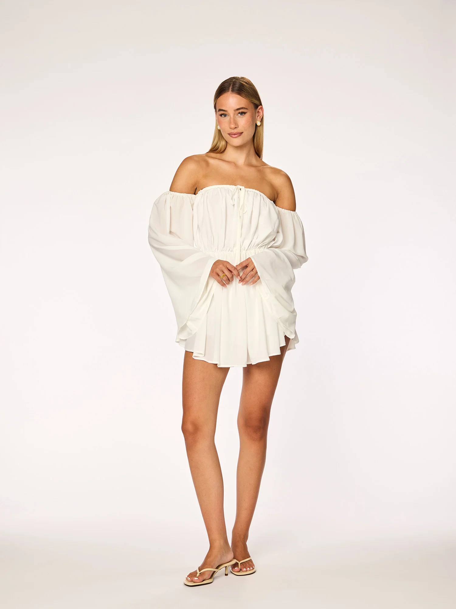 LIVA - Off Shoulder Playsuit • White | Ninety-9