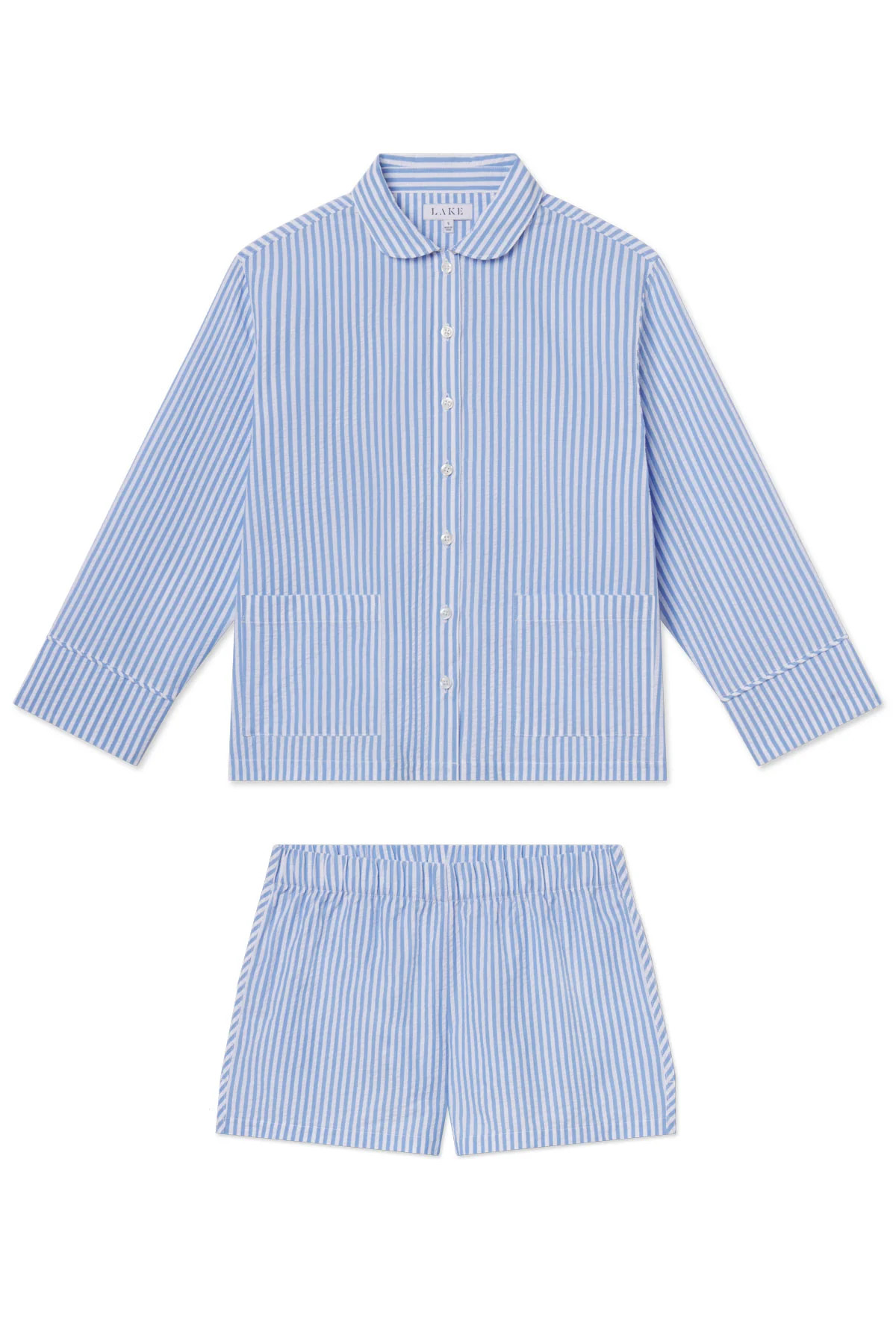 Georgie Pocket Shorts Set in Blue Seersucker | Lake Pajamas