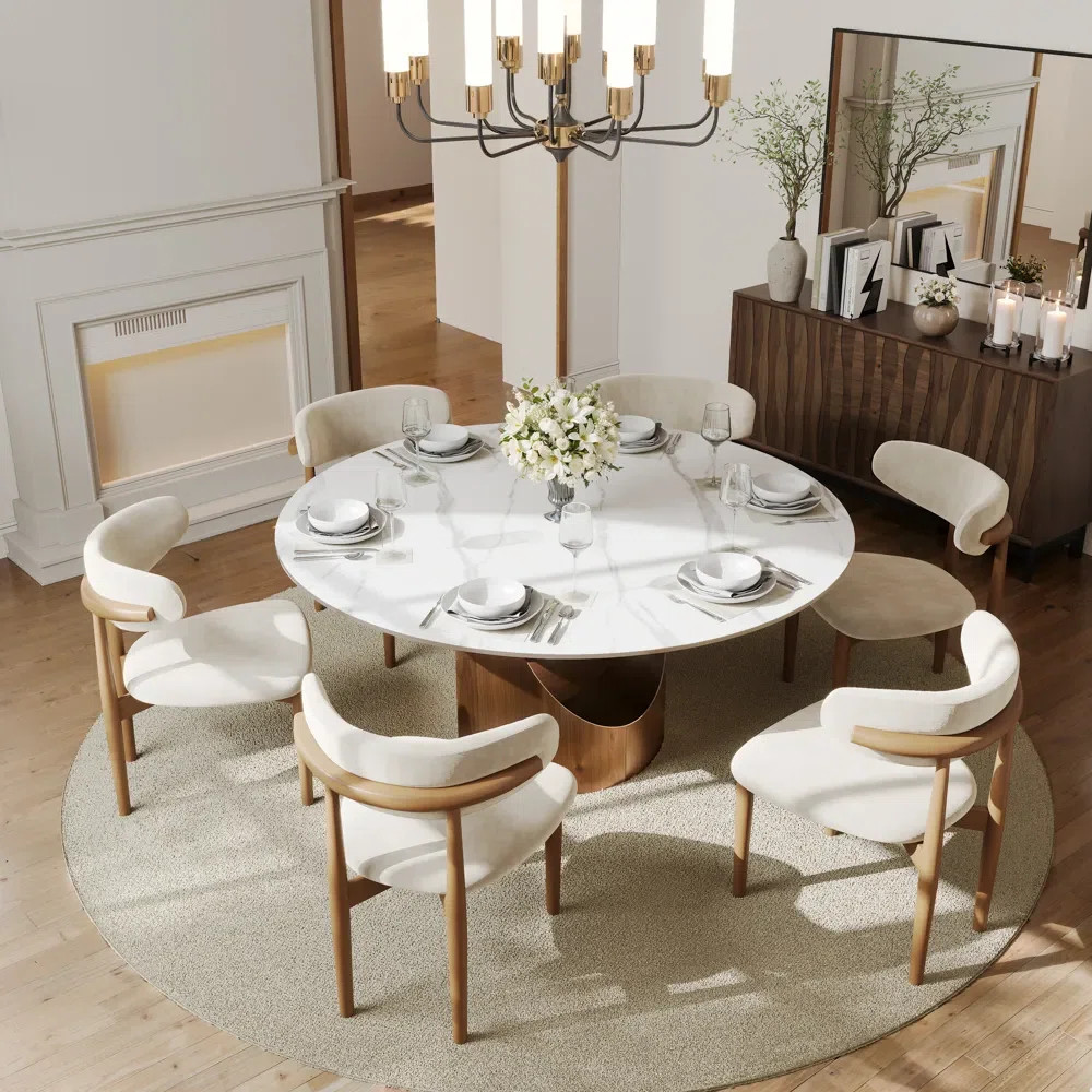 Modern 5/7 Pieces Dining Room Sets, Pre-Assembly Round Dining Table Sets, Sintered Stone Tabletop... | Wayfair North America