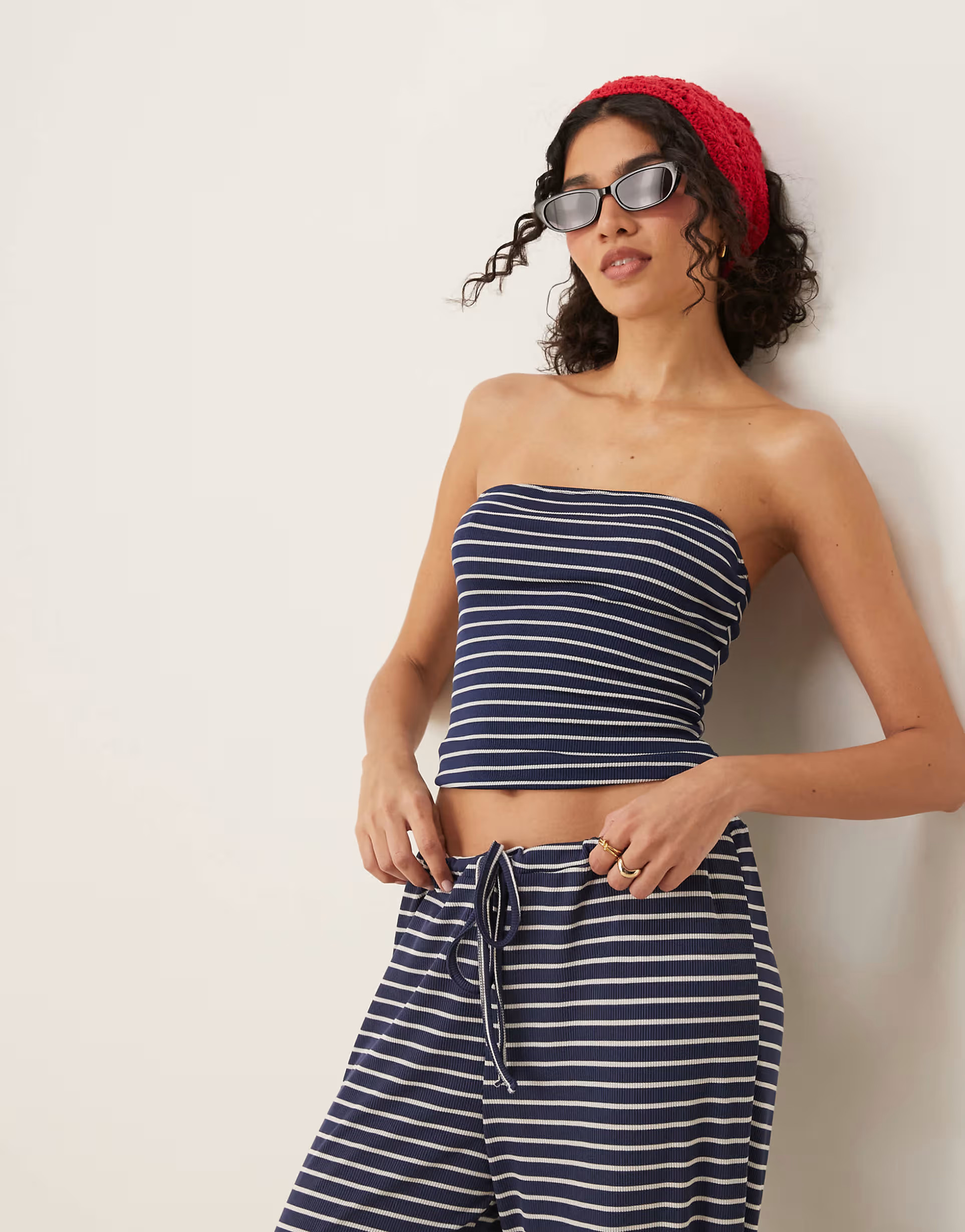 ASOS DESIGN longline bandeau in navy stripe - part of a set | ASOS (Global)