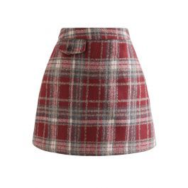 Red Plaid Wool-Blend Mini Bud Skirt | Chicwish