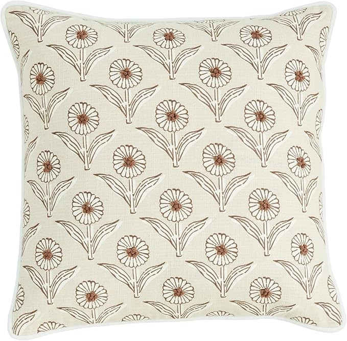 Mud Pie Block Print Flower Knot Pillow; 18" X 18" | Amazon (US)