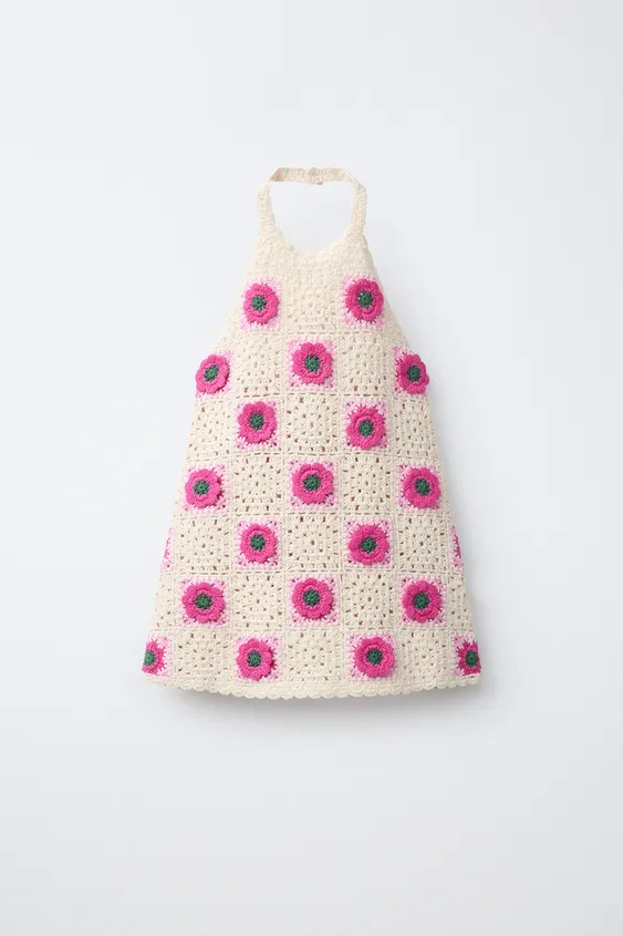 CROCHET KNIT FLORAL DRESS | Zara US