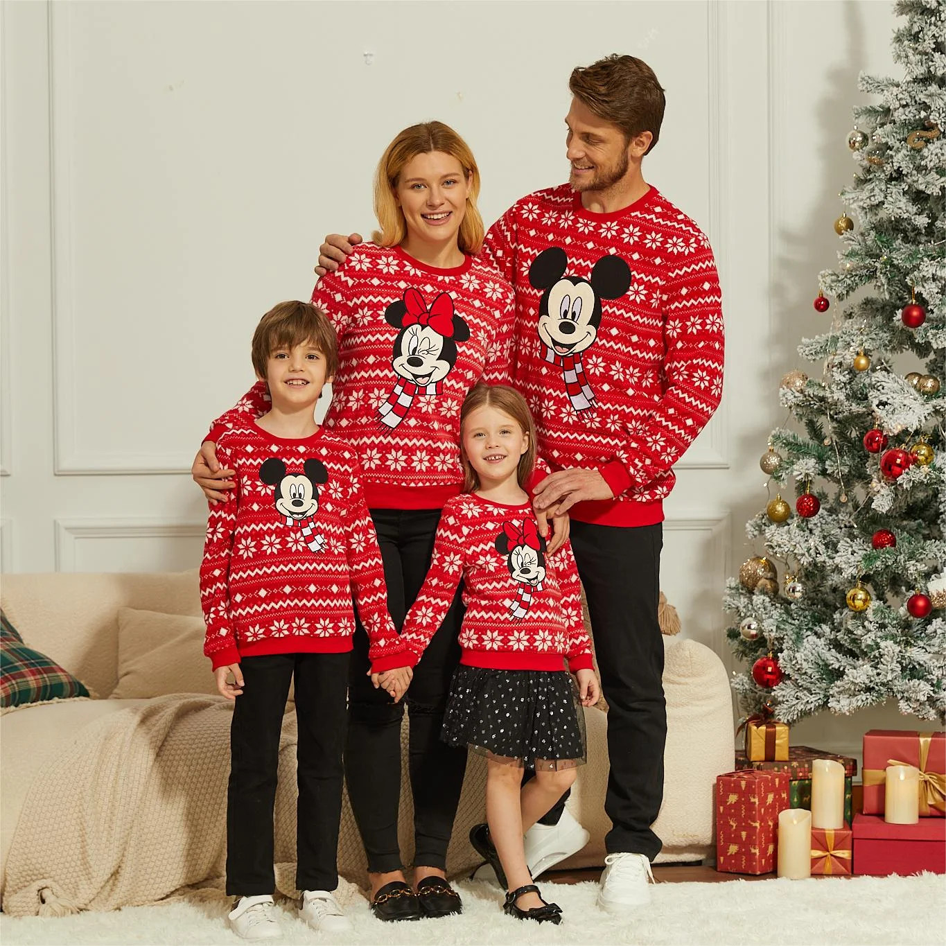 Disney Family Matching Sweatshirt Mickey and Friends Christmas Snowflake Graphic Pullover | Walmart (US)