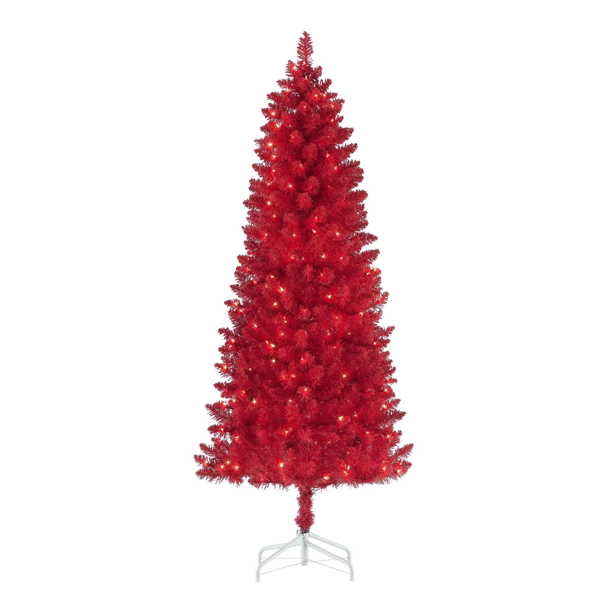 Holiday Time 6.5-Foot Pre-Lit Flocked Artificial Red Pine Christmas Tree - Walmart.com | Walmart (US)