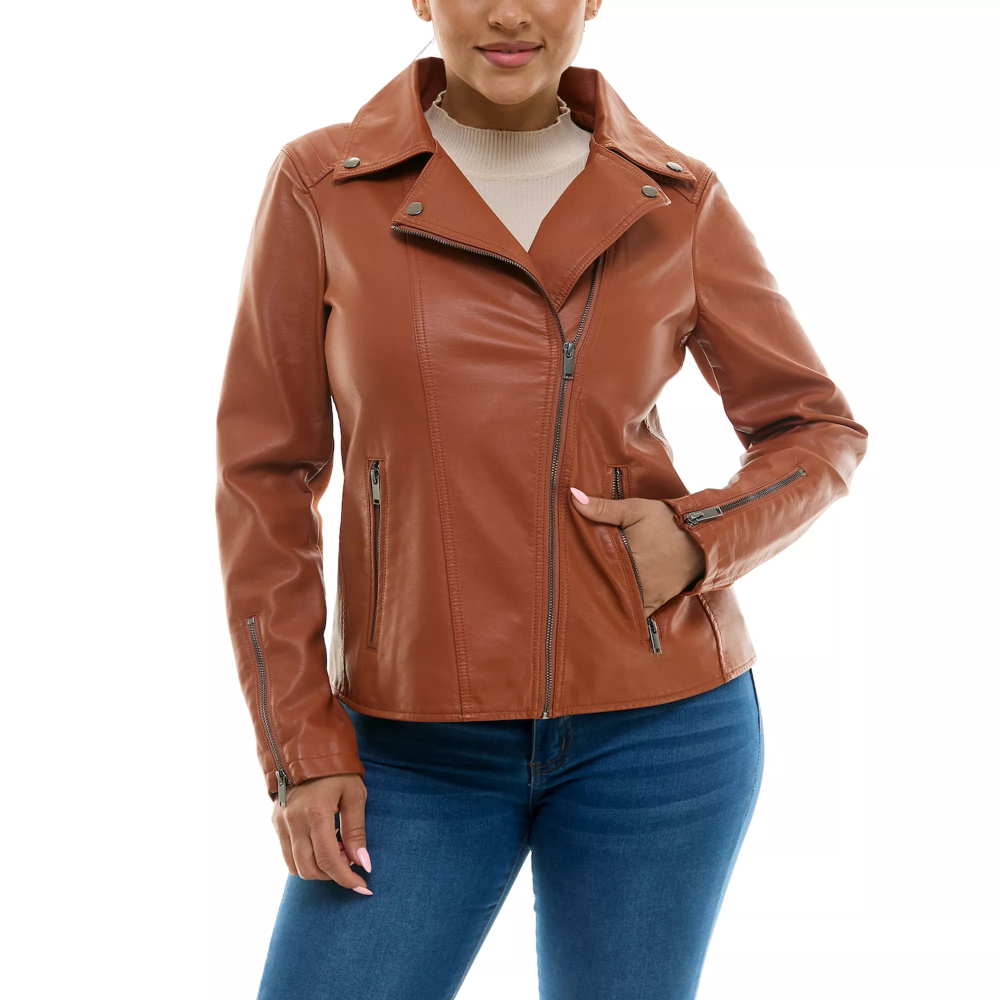 Women's Nina Leonard Pleather Moto Jacket | Kohl's