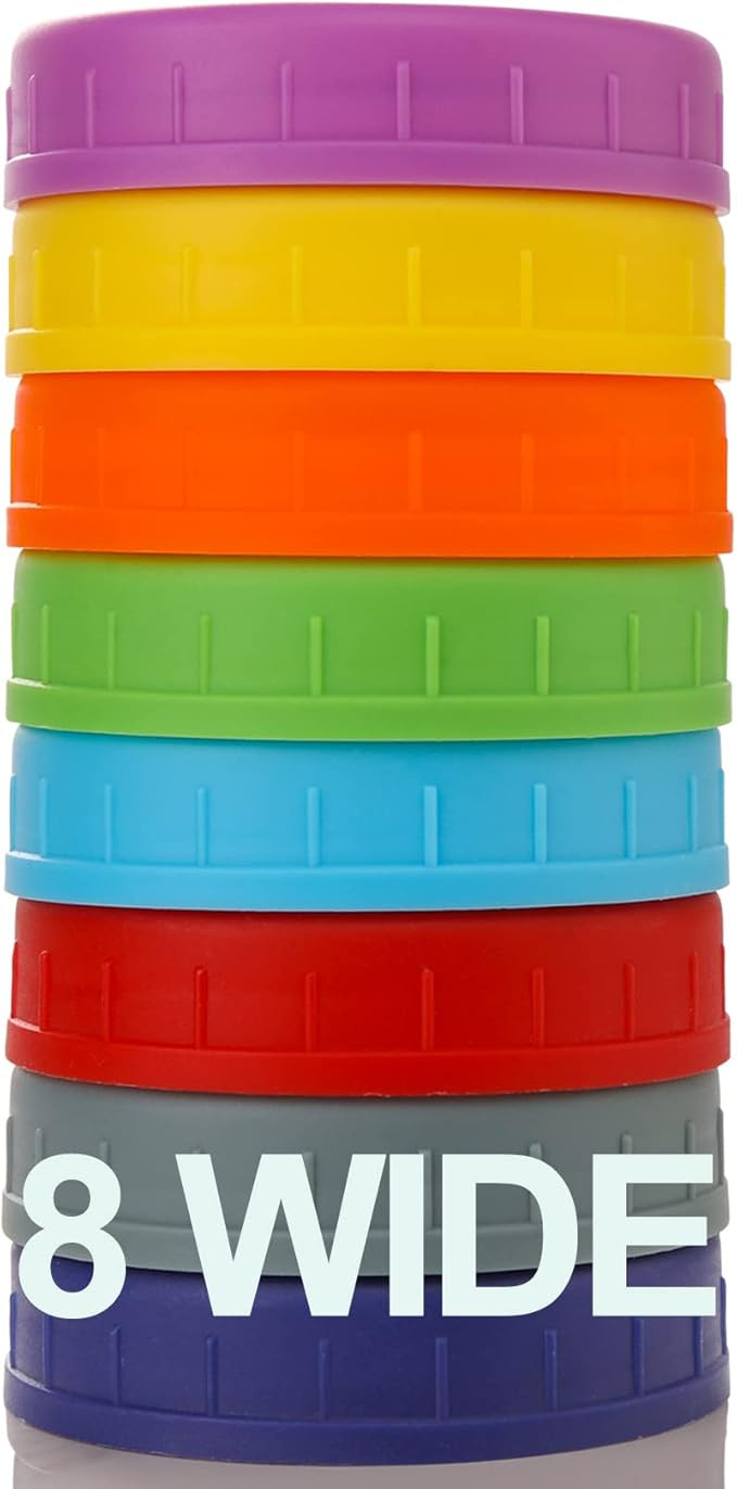 WIDE Mouth Mason Jar Lids [8 Pack] for Ball, Kerr and More - Colored Plastic Storage Caps for Mas... | Amazon (US)
