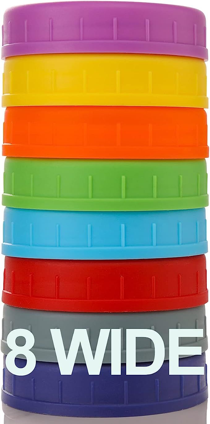 WIDE Mouth Mason Jar Lids [8 Pack] for Ball, Kerr and More - Colored Plastic Storage Caps for Mas... | Amazon (US)