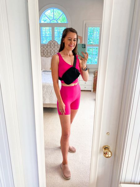 Hot pink active set! Love this brand on Amazon that is identical to the Lululemon Aligns fabric. Comes in a bunch of colors and different style sets! 

Belt bag. Cycling. Align leggings. Lululemon dupe. Amazon finds. Found it on amazon. Slip on sneakers. Sports bra. Bike shorts. Barbie pink. Pink outfit. 

#LTKitbag #LTKunder50 #LTKFitness