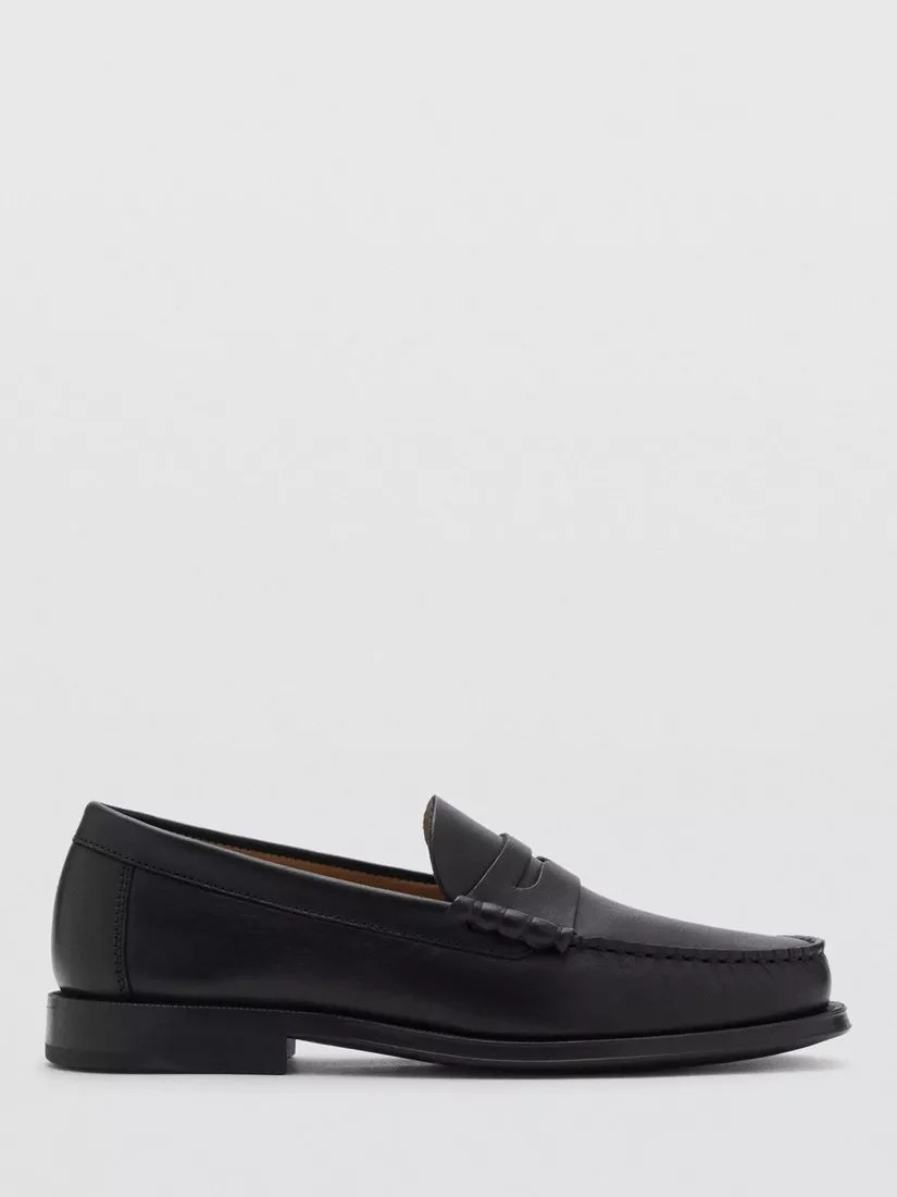 Mango Clasic Leather Loafers, Black | John Lewis (UK)