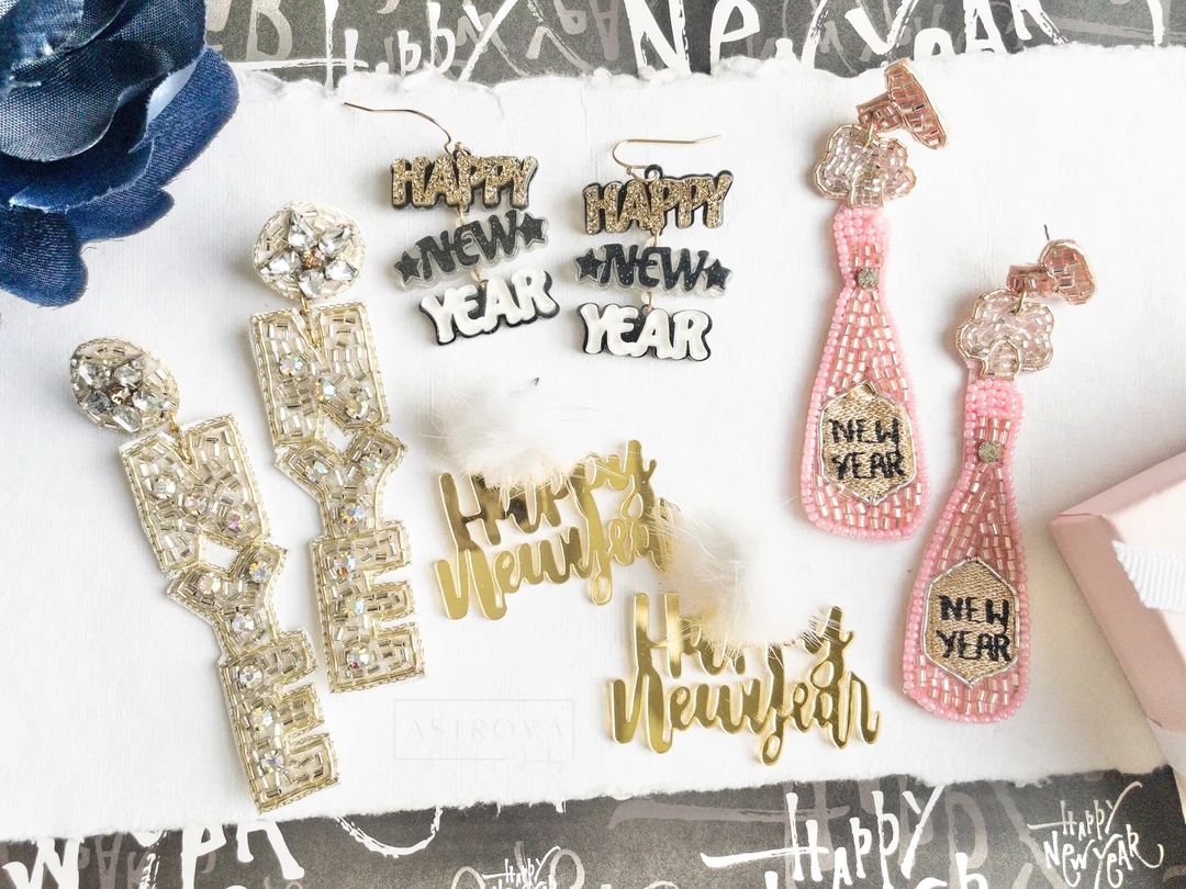 New Years Eve Earrings | NYE Earrings | Happy New Years Earrings | New Years Eve Earrings | Girls... | Etsy (US)