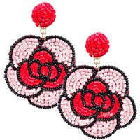 Red Flower Earring, Rose Seed Bead Embellished Gift For Her, Party Favor | Etsy (US)