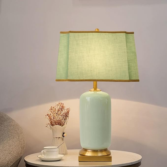 SOMINA 24.8” Green Ceramic Table Lamp with Rectangular Fabric Shade Gold Base Chinoiserie Desig... | Amazon (US)