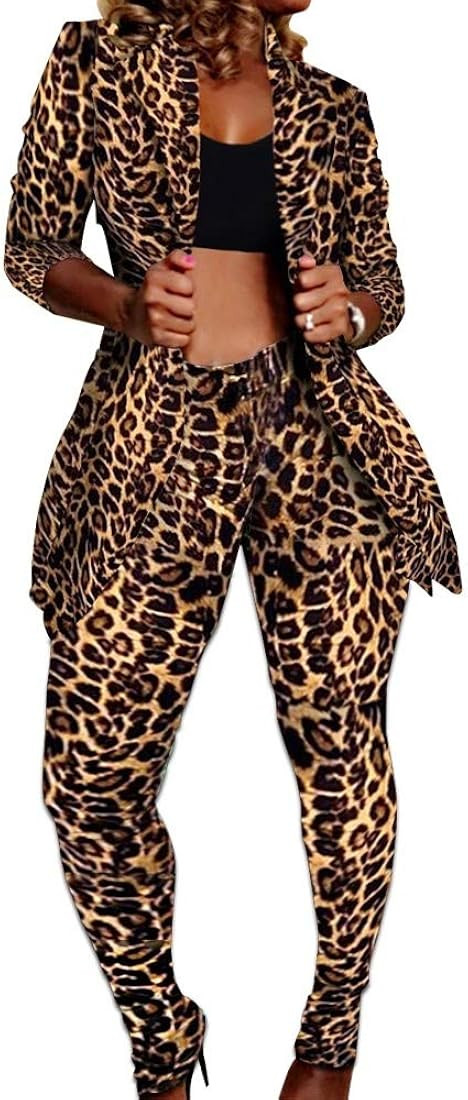 Lucuna Women's Sexy 2 Piece Club Outfits Open Front Blazer + Bodycon Pants Long Stockings Set | Amazon (US)