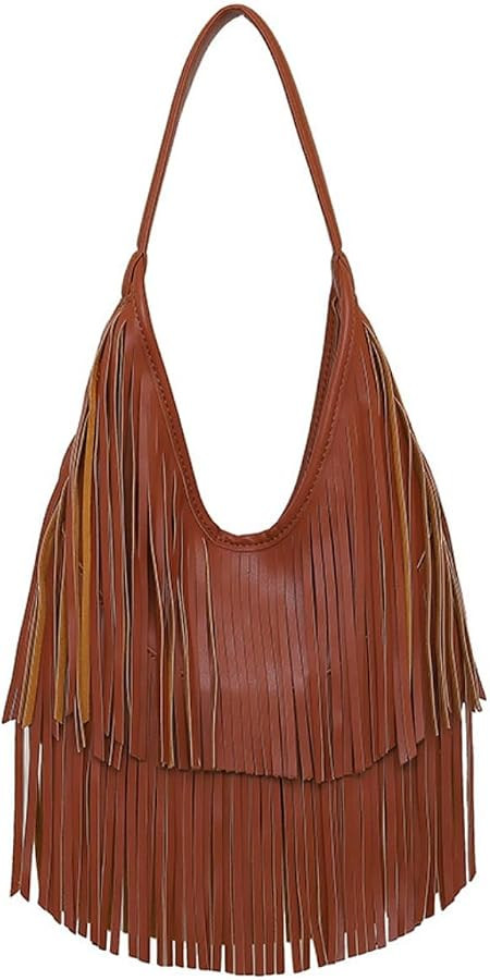 IAMUHI Casual Rivets Fringed Shoulder Handbag for Women,Soft Vegan Leather Hippie Crossbody Purse... | Amazon (US)