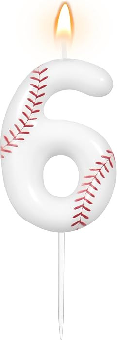 White Baseball Birthday Number 6 Candles Sports Theme Party Decorations Cake Topper Cupcake Decor... | Amazon (US)