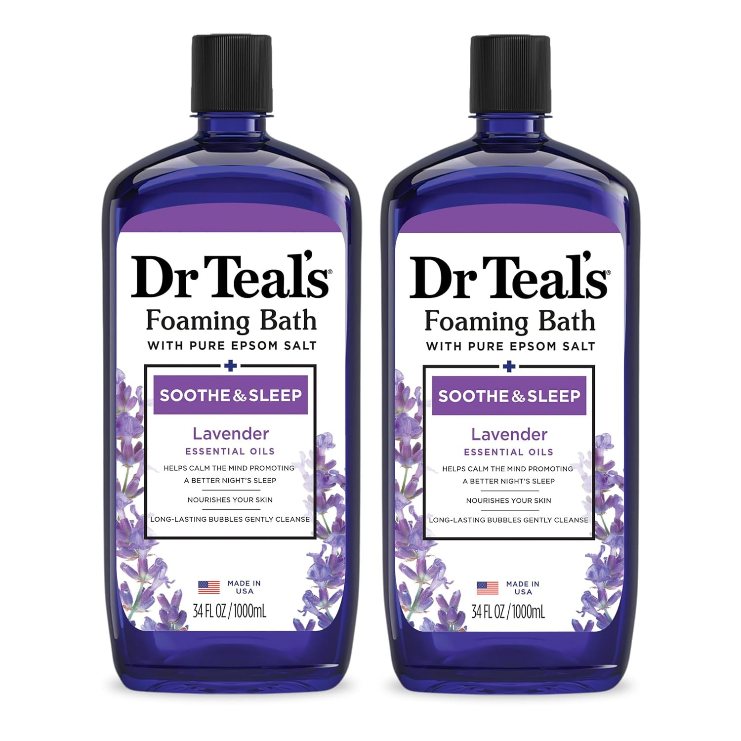 Dr Teal's Foaming Bath with Pure Epsom Salt, Soothe & Sleep with Lavender, 34 fl oz (Pack of 2) | Amazon (US)