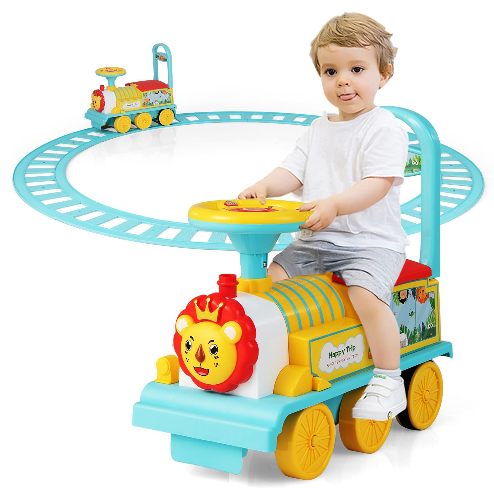 OLAKIDS Kids Ride On Train with Track, 6V Electric Toy with Lights and Sounds, Retractable Footre... | Amazon (US)