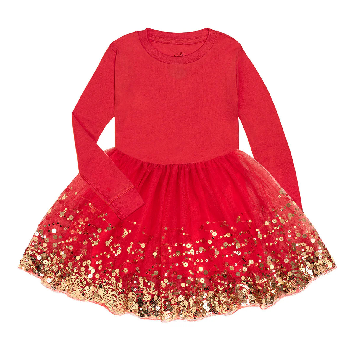 Red Sequin Christmas Long Sleeve Tutu Dress | Sweet Wink