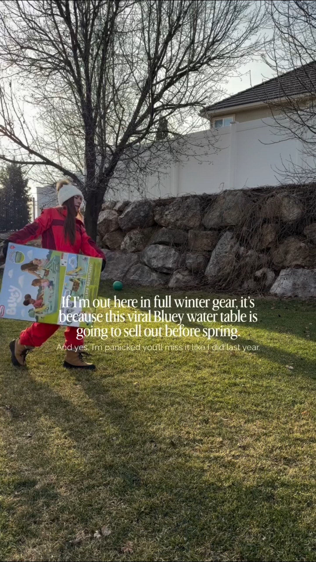 I was too slow last spring and it sold out SO fast. I grabbed it in November when it restocked, and now I’m panicked it’s going to be gone again. I legit put on my winter clothes and de-winterized my hose just to film this because I did not want you to miss it. I love that it works on the ground, it’s easy to store, and if you’re a Bluey fan, it’s a no brainer!🩵💙