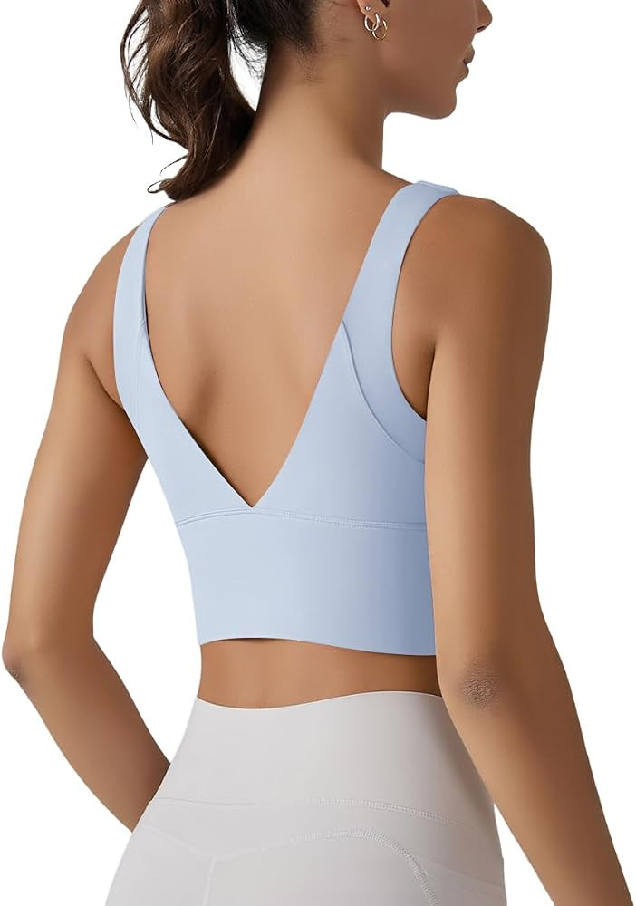 ABOCIW Longline Sports Bra for Women V Back Wireless Padded Medium Support Yoga Bra Workout Crop ... | Amazon (US)