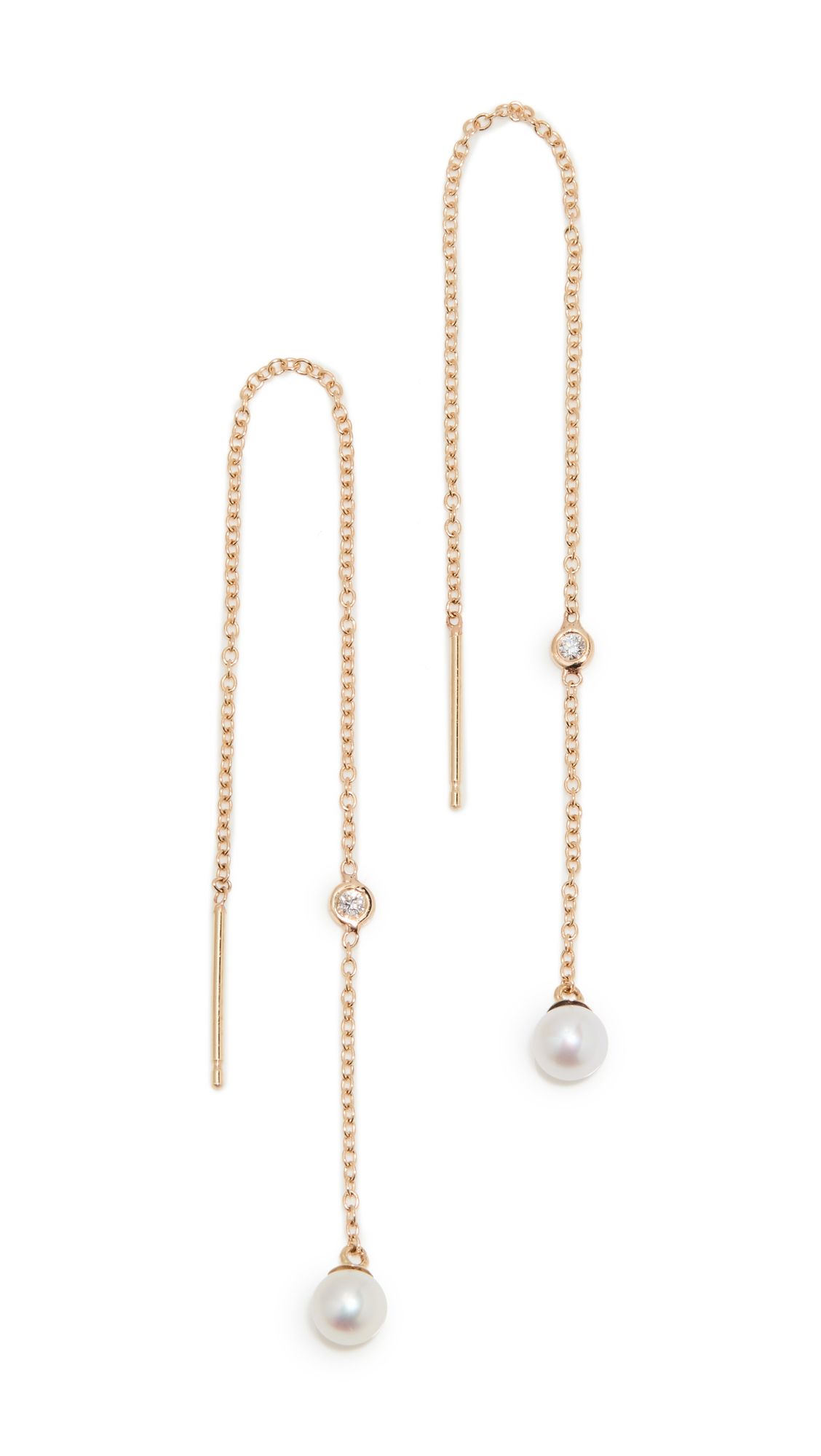 Floating Diamond & Pearl Chain Threader Earrings | Shopbop