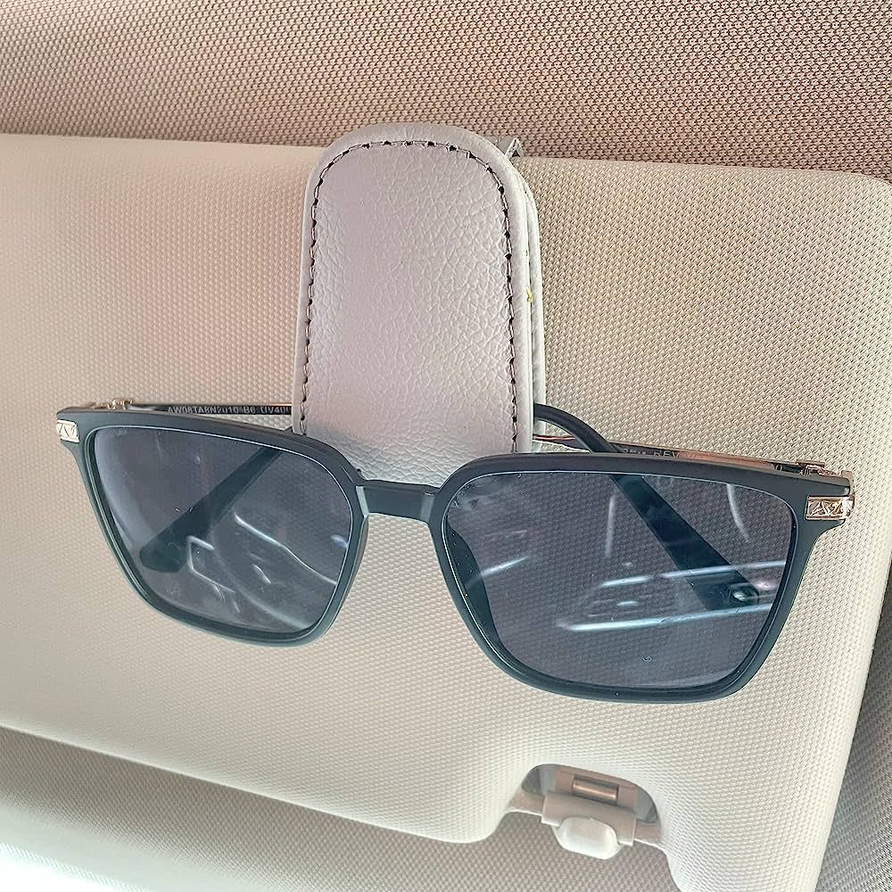 KIWEN Sunglasses Holders for Car Sun Visor, Magnetic Leather Glasses Eyeglass Hanger Clip for Car... | Amazon (US)