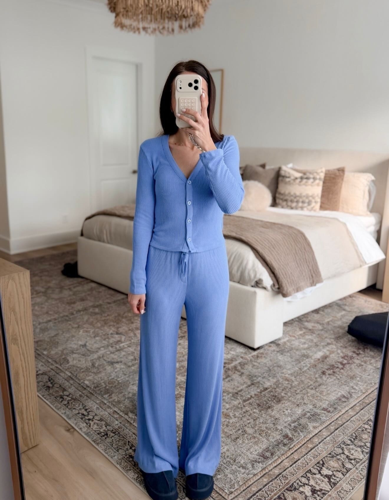 Cozy set from Target, blue outfit ideas, cozy at home, ugg tazz slippers, annabrstyle

#LTKOver40 #LTKootd #LTKSeasonal