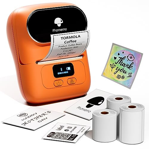 Phomemo M110 Label Maker- Mini Portable Bluetooth Thermal Label Printer for Clear Label, Barcode, Clothing, Office, Business, Compatible with Android & iOS, Orange | Amazon (US)