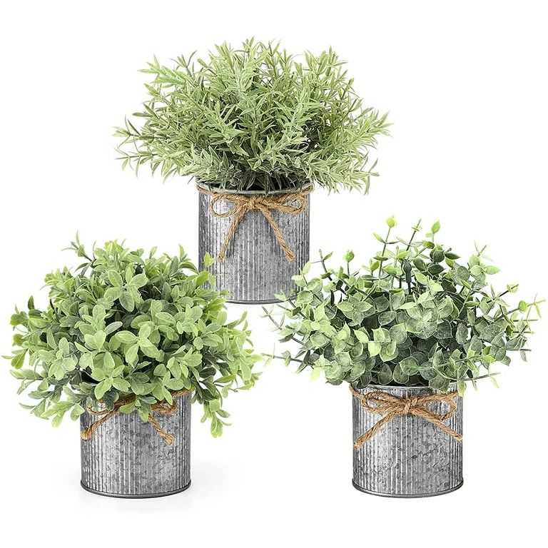 Mkono Fake Plants in Farmhouse Metal Pots Artificial Plants Table Centerpiece Home Decor, Set of ... | Walmart (US)