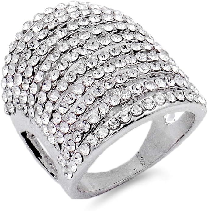 Lavencious 11 Rows Fashion Crystal Cocktail Rings for Women Size 5 to 12 | Amazon (US)