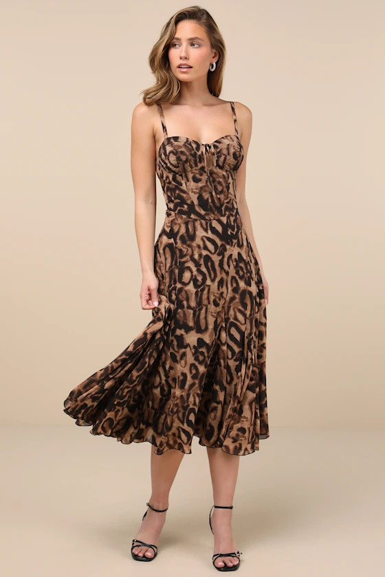 Enticing Invite Brown Leopard Print Pleated Midi Dress | Lulus