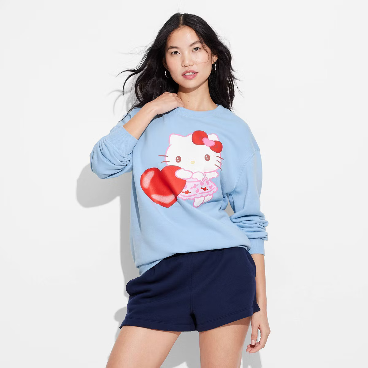 Women's Valentine's Day Hello Kitty Heart Graphic Sweatshirt - Blue XXS | Target