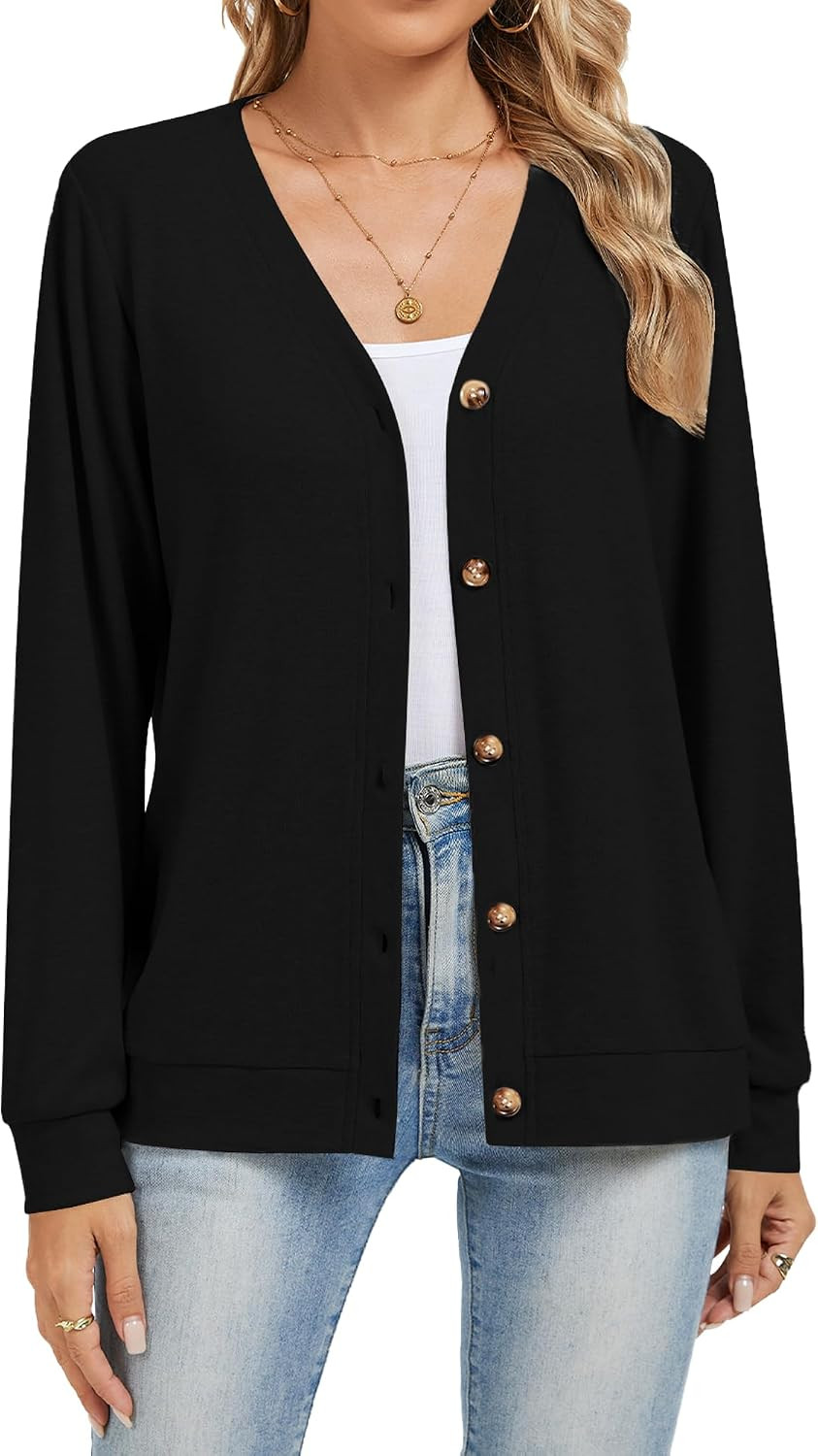 Cardigan Sweaters for Women Midweight Button Front Long Sleeve Tops | Amazon (US)