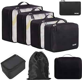 BAGAIL 8 Set Packing Cubes, Lightweight Travel Luggage Organizers with Shoe Bag, Toiletry Bag & L... | Amazon (US)