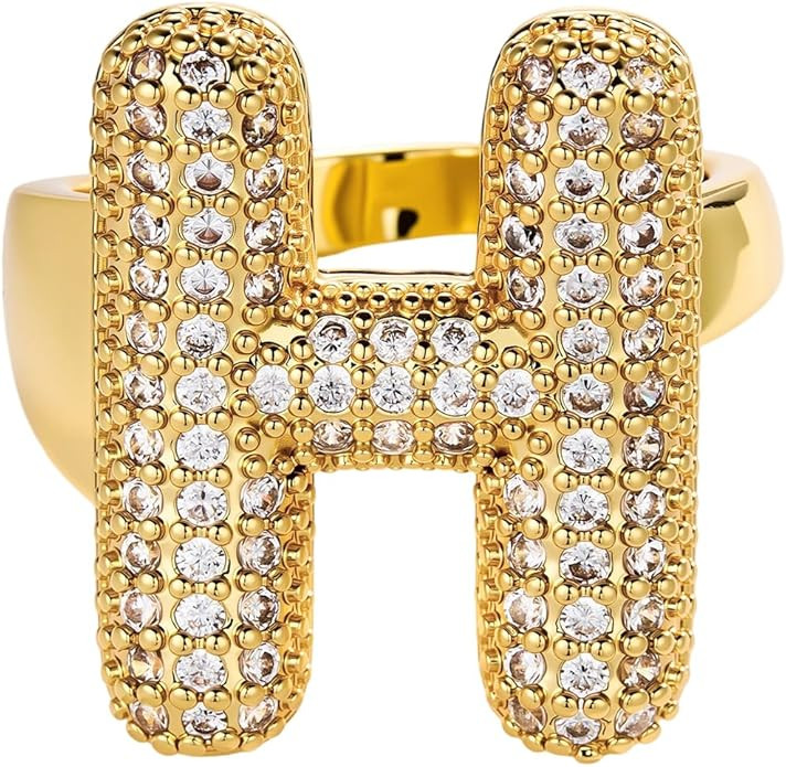 Cicy Bell Initial Rings for Women 14k Gold Plated Cubic Zirconia Delicate Letter Chunky Statement... | Amazon (US)