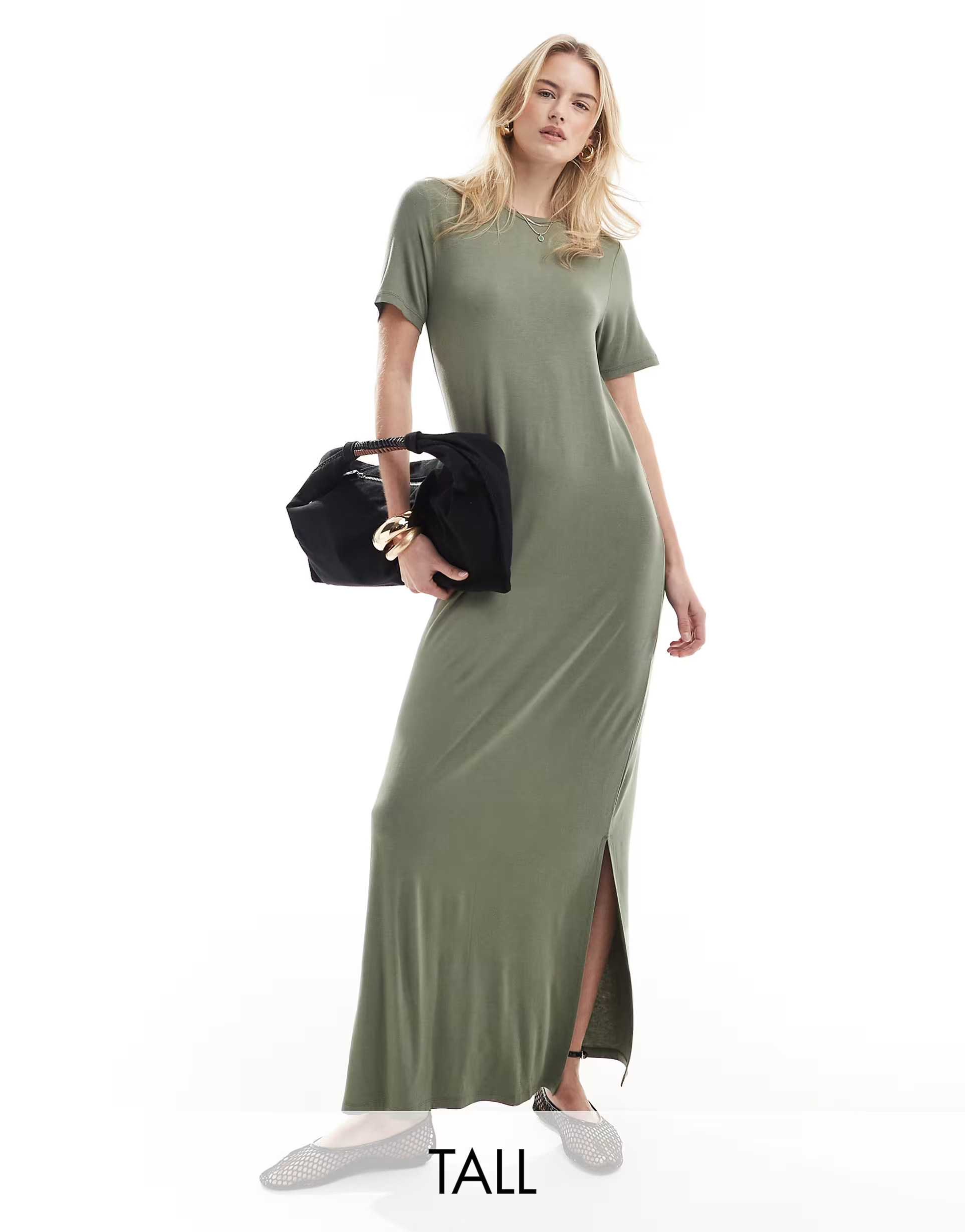 Pieces Tall maxi t-shirt dress in khaki | ASOS | ASOS (Global)