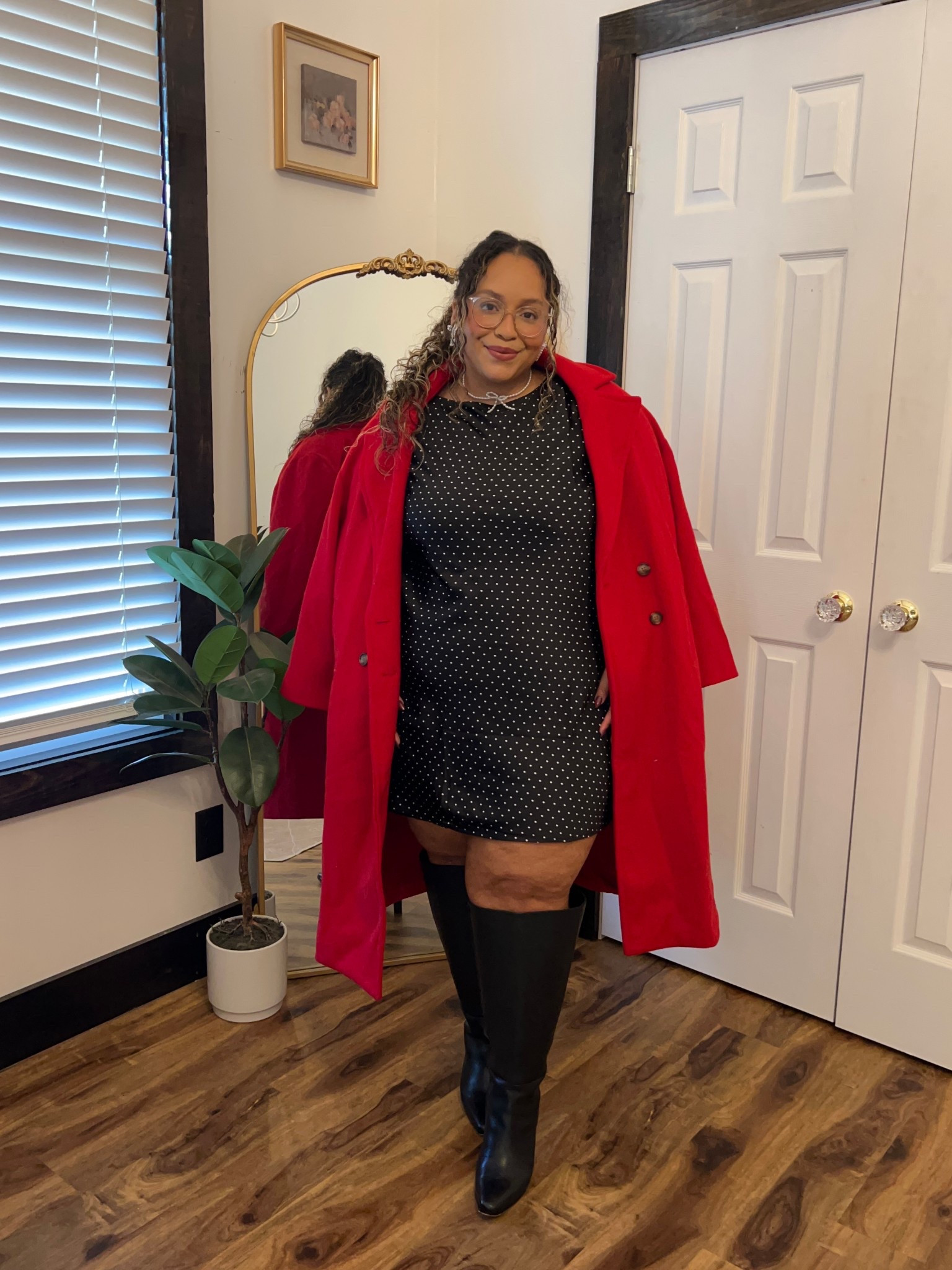 Holiday outfit Inspo - Old Navy dress polka dots XL 
Coat is XL petite 

#LTKMidsize #LTKPetite #LTKPlusSize