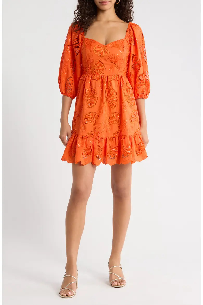 Sequin Detail Cotton Eyelet Babydoll Dress (Women) | Nordstrom | Nordstrom