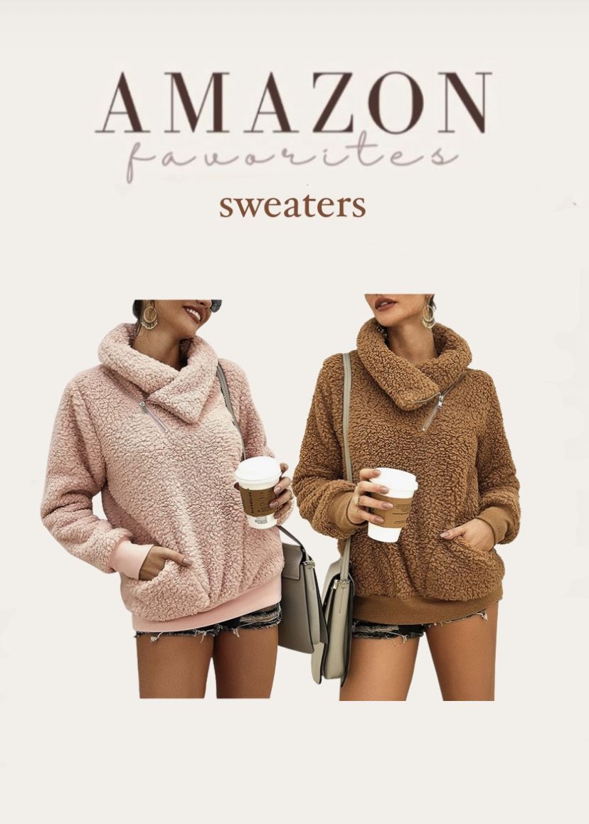 KIRUNDO Women's 2023 Winter Lapel Fuzzy Fleece Sweatshirt Faux Shearling Zipper Warm Sherpa Pullo... | Amazon (US)