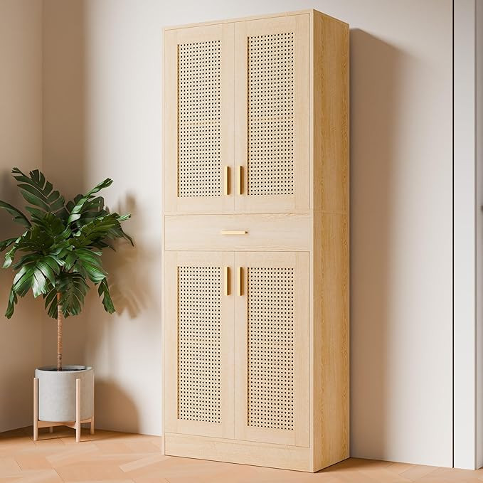 Cozy Castle Kitchen Pantry Cabinet, 71" Tall Rattan Doors Storage Cabinet with Large Drawer and A... | Amazon (US)