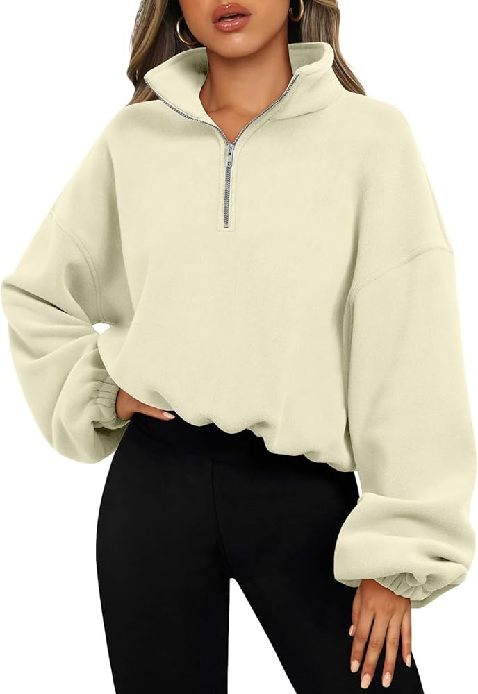 AUTOMET Womens Quarter Zip Pullover Oversized Long Sleeve Sweatshirt Half Zip Cropped Hoodie Teen... | Amazon (US)