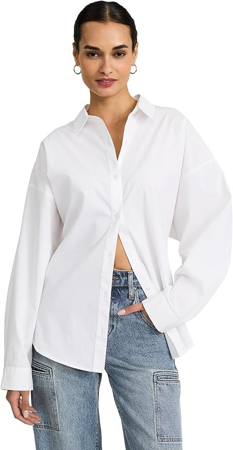 EXPRESS Women’s Boyfriend Fit Portofino Shirt – Cotton Poplin Long Sleeve Button-Up, Lightwei... | Amazon (US)