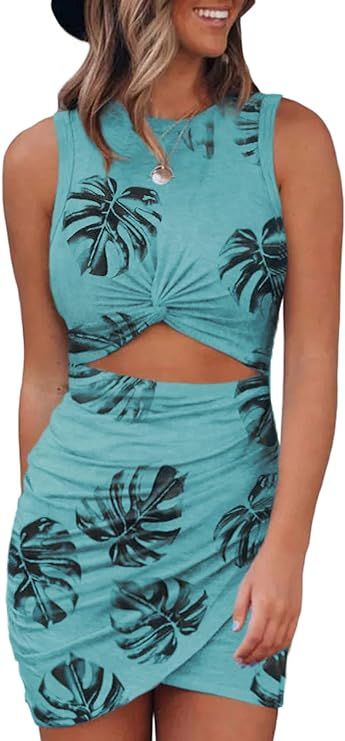 Acelitt Women's Slim Fit Sleeveless Hollow Out Twist Bodycon Dress Wrap Party Evening Dresses | Amazon (US)