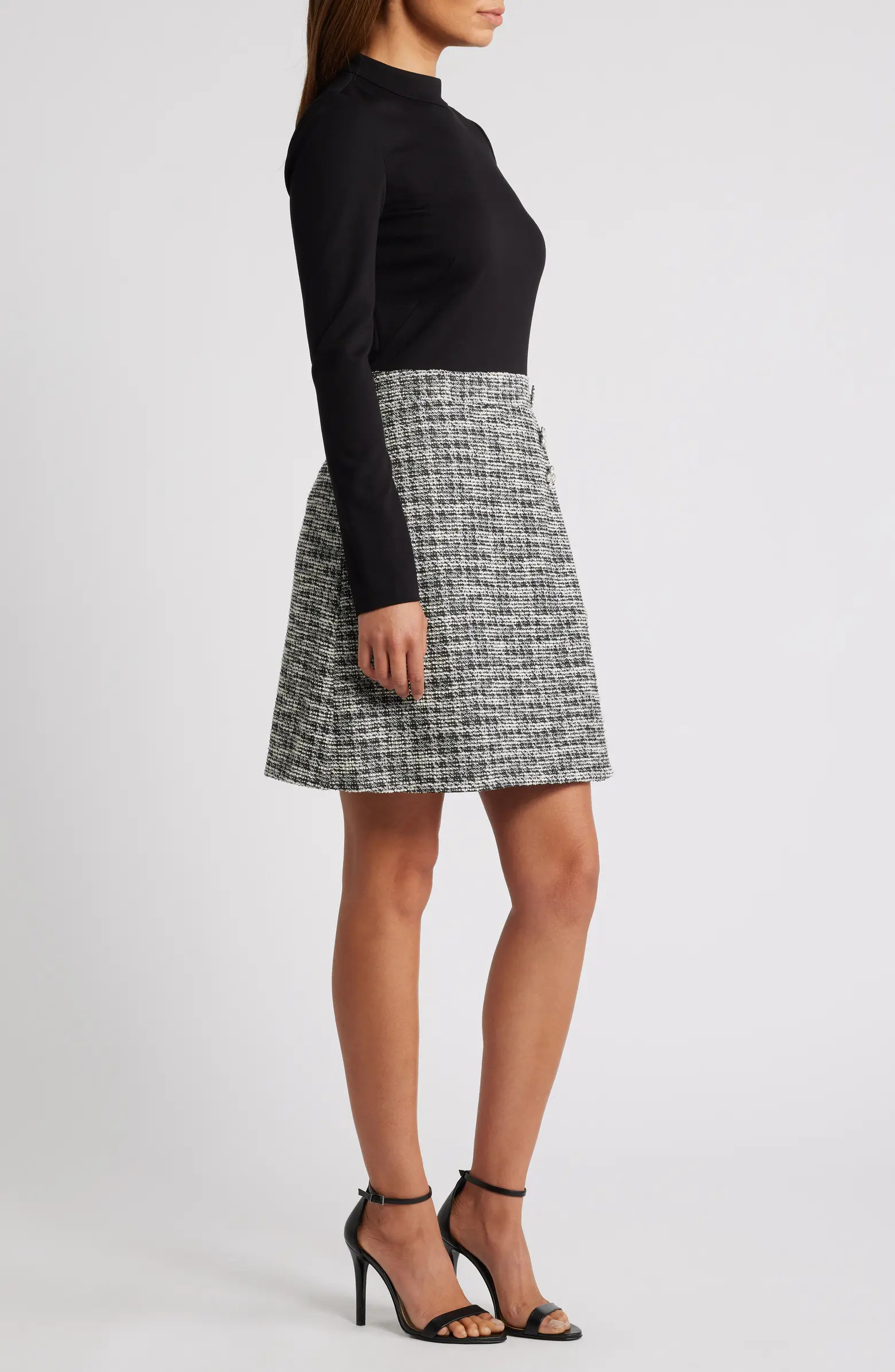 Mock Neck Long Sleeve Mixed Media Dress | Nordstrom